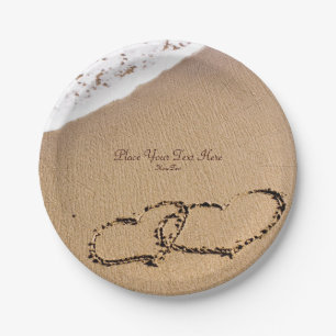 Zwei Herzen im Sand Pappteller