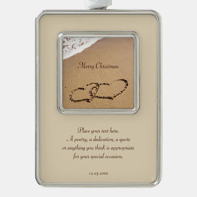 Zwei Herzen im Sand Rahmen-Ornament Silber (Vorderseite)