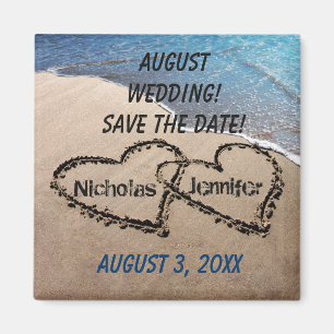 Zwei Herzen im Sand-Save the Date Magneten Magnet