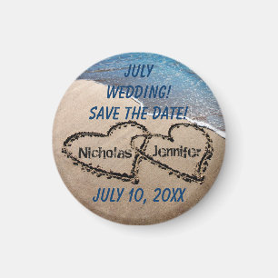 Zwei Herzen im Sand-Save the Date Magneten Magnet
