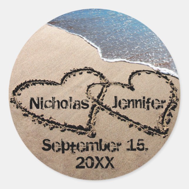 Zwei Herzen in den Sand-Siegeln Aufkleber (Vorderseite)