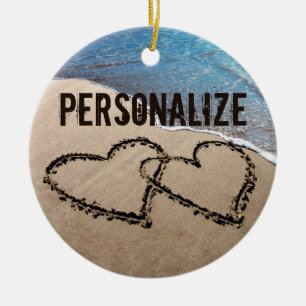 Zwei Herzen in der Sand-Ornament Keramikornament