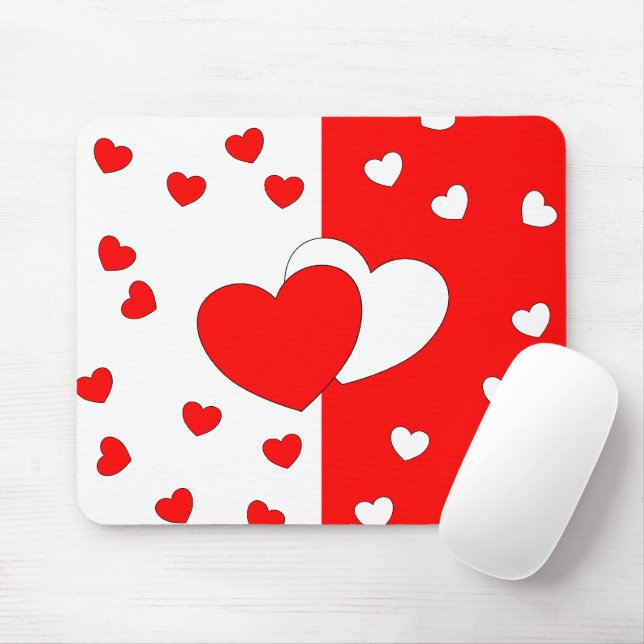 Zwei Herzen in Liebe rot-weiß-Maus-Pad Mousepad (Mit Mouse)