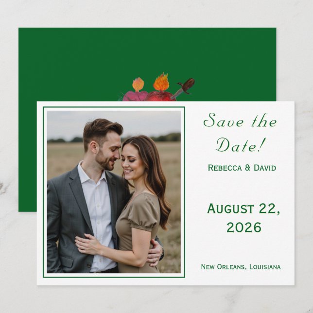 Zwei Herzen Katholische Flat Save The Date Karte (Vorne/Hinten)