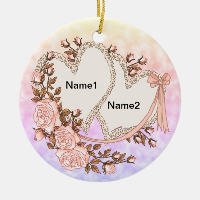 Zwei Herzen Keramik Ornament (Vorne)