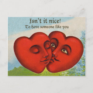 Zwei Herzen küssen sich, vintage Valentinstag Postkarte