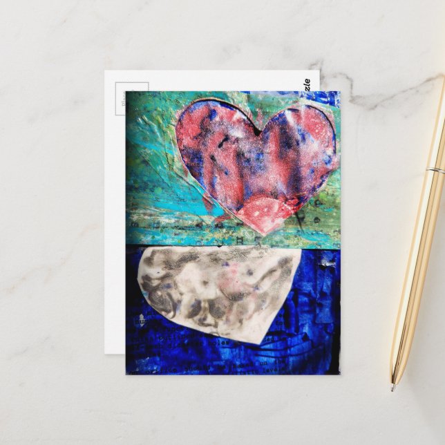 Zwei Herzen Mixed Media Postkarte (Vorderseite/Rückseite Beispiel)