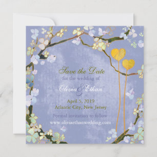 Zwei Herzen rustikale blaue Hochzeit speichern das Save The Date