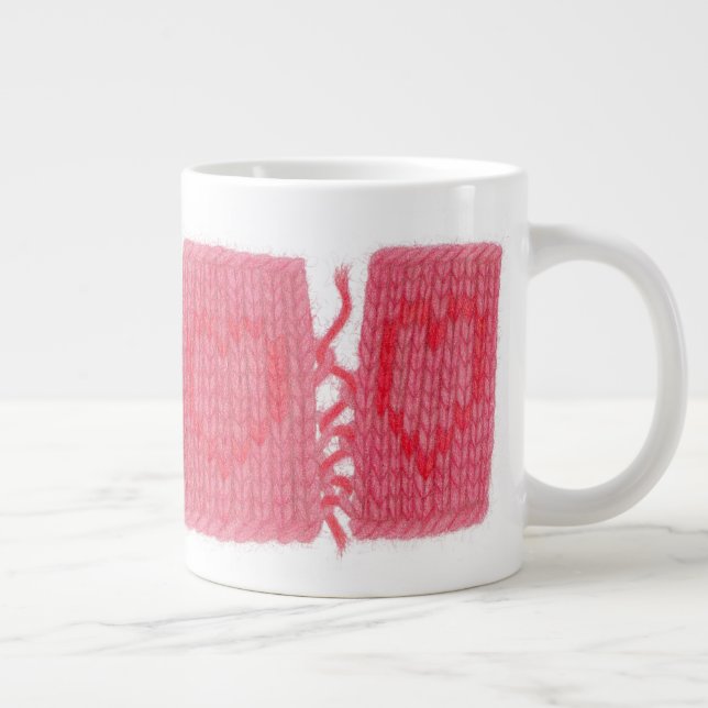 ZWEI HERZEN STRICK Große weiße Tasse (Rechts)