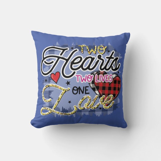 Zwei Herzen Zwei leben eine Liebe, Valentinstag Kissen (Vorderseite)
