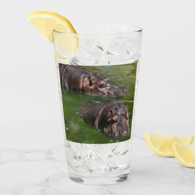 Zwei Hippos in einem Teich, Glas trinken (Vorderseite Ice)