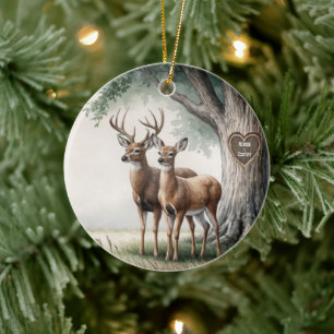 Zwei Hirsche für 1. Verheiratete Weihnachten Keramik Ornament