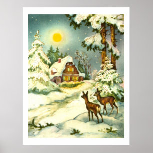 Zwei Hirsche im Schnee Poster