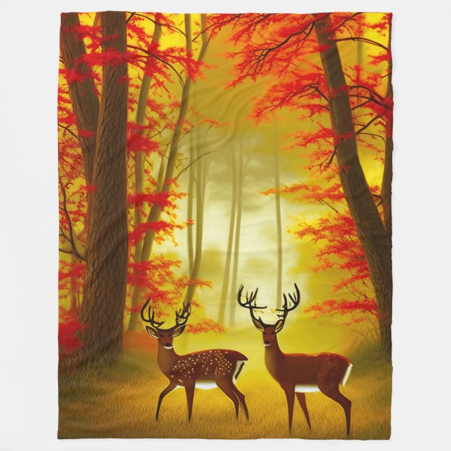 Zwei Hirsche in einem Herbstwald / Wald Fleecedecke (Vorderseite)