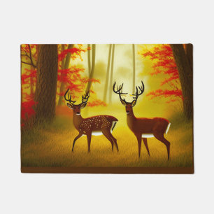 Zwei Hirsche in einem Herbstwald / Wald Fußmatte