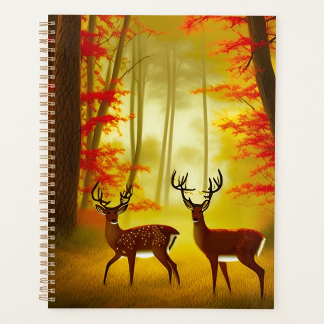 Zwei Hirsche in einem Herbstwald / Wald Planer (Vorderseite)