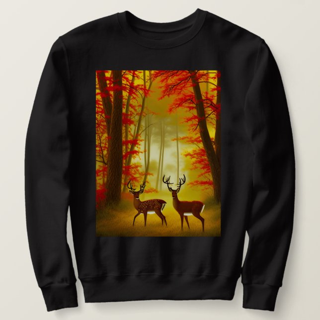 Zwei Hirsche in einem Herbstwald / Wald Sweatshirt (Design vorne)