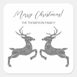 Zwei Hirsche in Imitaten Silber Glitzer mit benutz Quadratischer Aufkleber