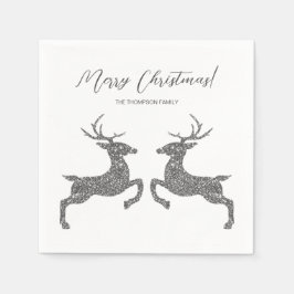 Zwei Hirsche in Imitaten Silber Glitzer mit benutz Serviette