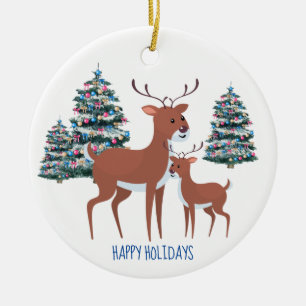 Zwei Hirsche und drei Bäume Keramik-Kreis-Ornament Keramik Ornament
