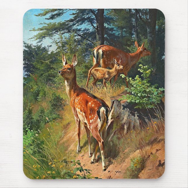 Zwei Hirsche und Niedliche Tiere im Wald Mousepad (Vorne)