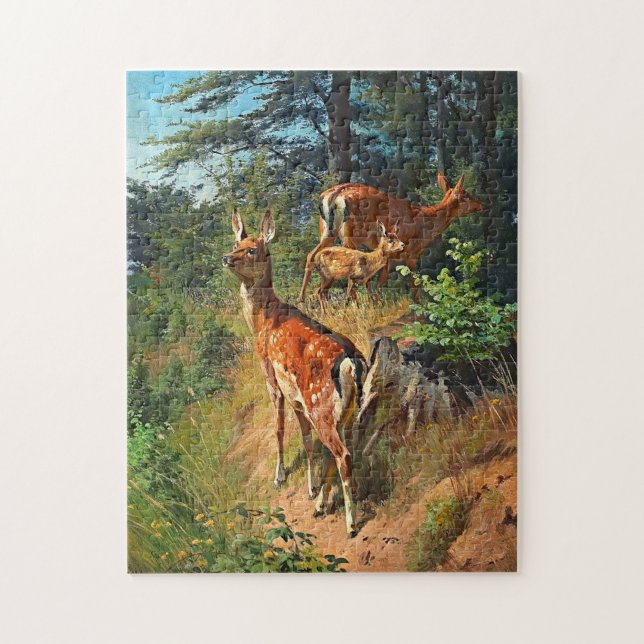 Zwei Hirsche und Niedliche Tiere im Wald Puzzle (Vertikal)