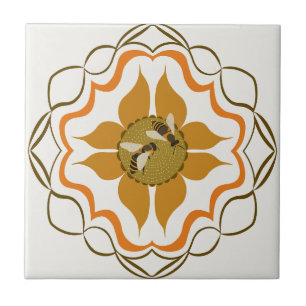 Zwei Honigbienen sitzen auf gelber Blume Fliese