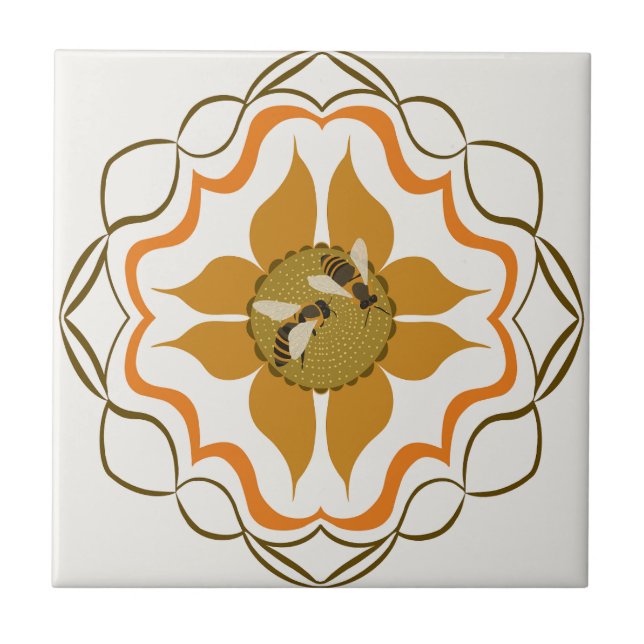 Zwei Honigbienen sitzen auf gelber Blume Fliese (Vorderseite)