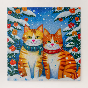 Zwei hübsche orange-weiße Katzen Puzzle