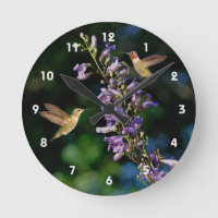 Zwei Hummingvögel fliegen mit Blume, Wall Clock