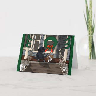 Zwei Hunde auf der Veranda, Weihnachtskarte Feiertagskarte