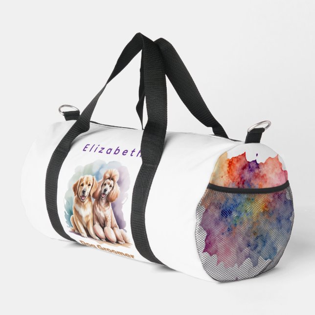 Zwei Hunde Groomer Personalisiert Duffle Bag (Rechte Ecke)