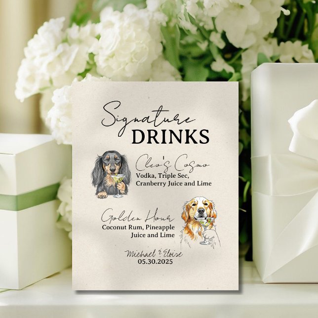 Zwei Hunde Hochzeitsignatur Drinks Bar signieren Sockelschild (Accent your bar with this Two Dog Wedding Signature Drinks Bar Sign!)
