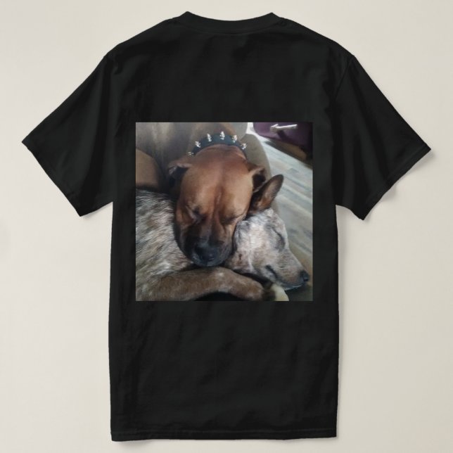 Zwei Hunde kuscheln friedlich T-Shirt (Design Rückseite)