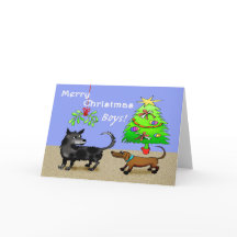 Zwei Hunde schnüffeln hintere Seiten, mit Weihnach