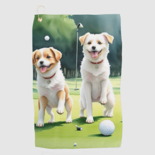 Zwei Hunde spielen Golf Handtuch