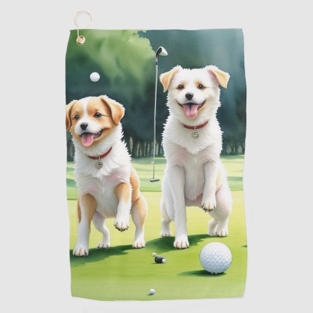 Zwei Hunde spielen Golf Handtuch (Vorderseite)