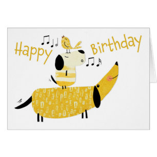 Zwei Hunde und ein Vogel zum Geburtstag singen