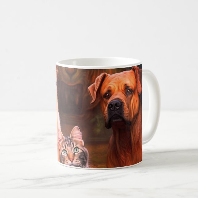 Zwei Hunde und eine Katze Kaffeetasse (VorderseiteRechts)