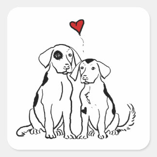 Zwei Hunde Welpe Liebe Quadratischer Aufkleber
