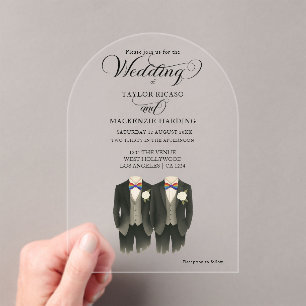 Zwei Hütten in Rainbow-Krawatte Gay Wedding Foto Acryleinladungen