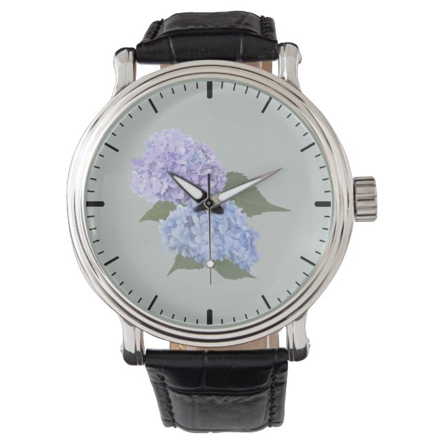 Zwei Hydrangea Lavender und Blau Armbanduhr (Vorderseite)