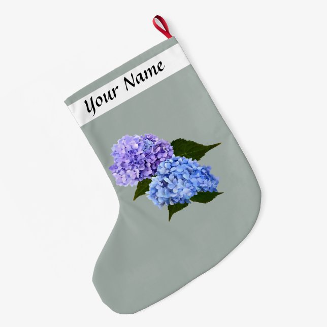 Zwei Hydrangea Lavender und Blau Großer Weihnachtsstrumpf (Rückseite (Hängend))