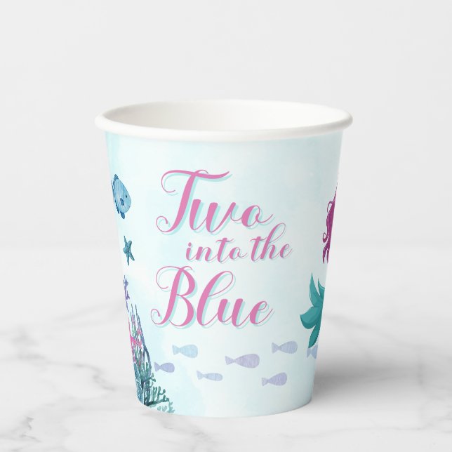 Zwei in die Blue Purpl Meerjungfrau Mädchen 2. Geb Pappbecher (Vorderseite)