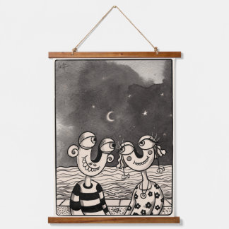 Zwei in Liebe Zeichnend Tinte Wandteppich Mit Holzrahmen