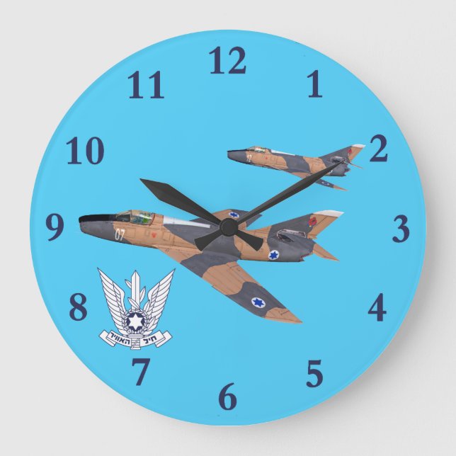 Zwei israelische Super-Mystères Große Wanduhr (Vorderseite)