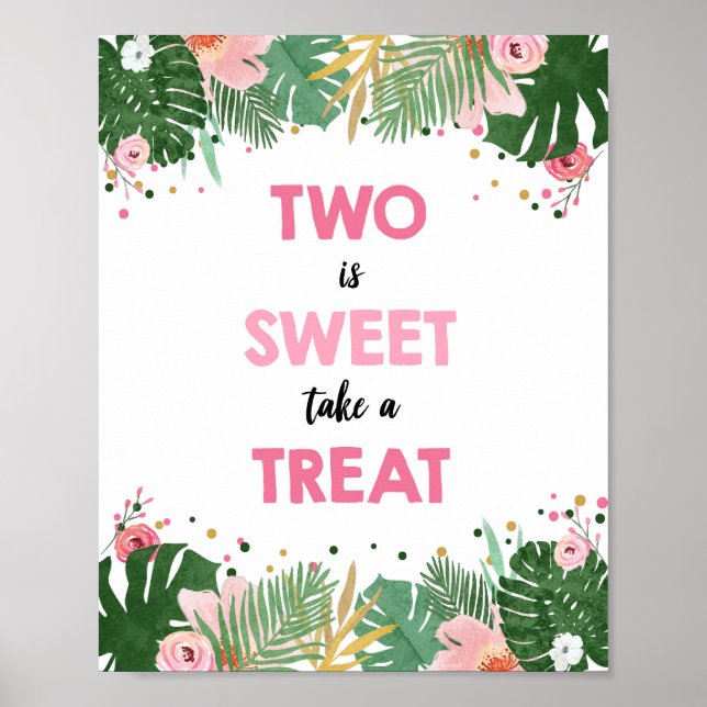 Zwei ist Sweet Tropical Safari Girl Birthday Sign Poster (Vorne)