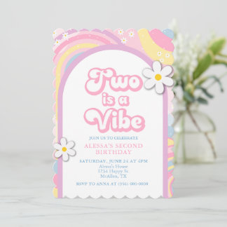 Zwei ist Vibe Groovy, Retro Girl Pastel Colors Einladung