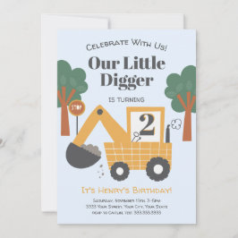 Zwei Jahre alt Bauthema Geburtstagsparty Einladung