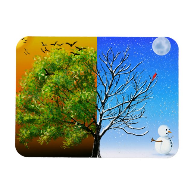 Zwei Jahreszeiten, ein Baum Magnet (Horizontal)